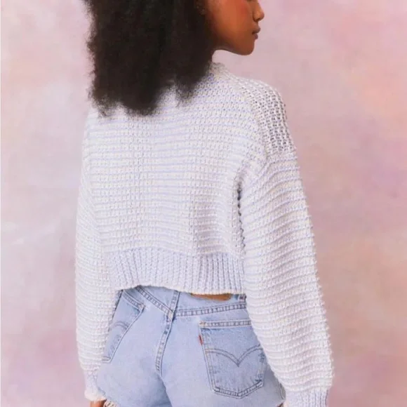 LoveShackFancy “Koa” Cropped Cotton Sweater – Ocean Pearl (XS) - Picture 3 of 8